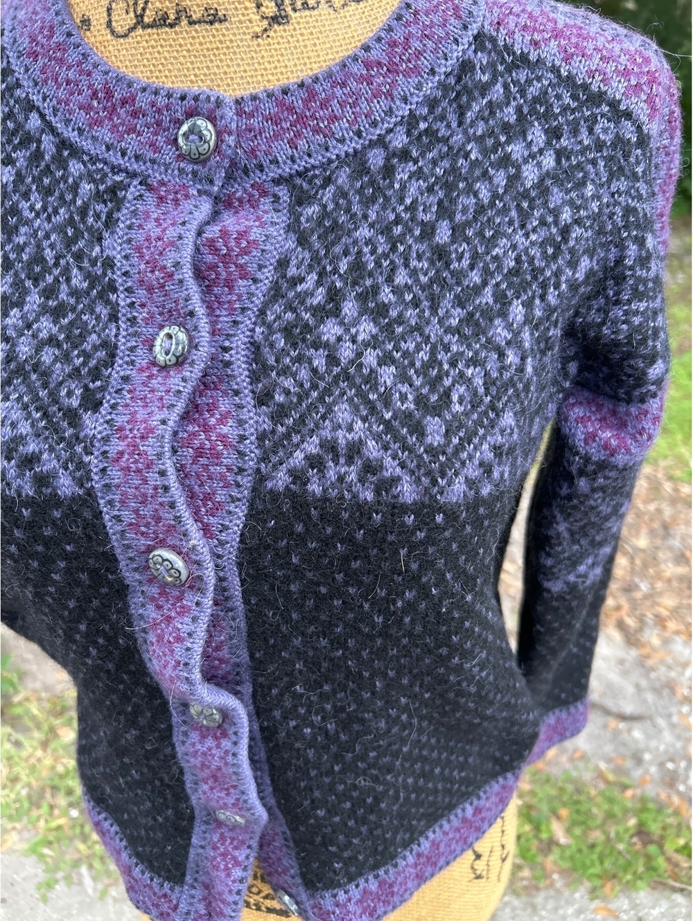 Small Alpaca Imports Ladies Wool Cardigan Sweater Purple Black Size Medium